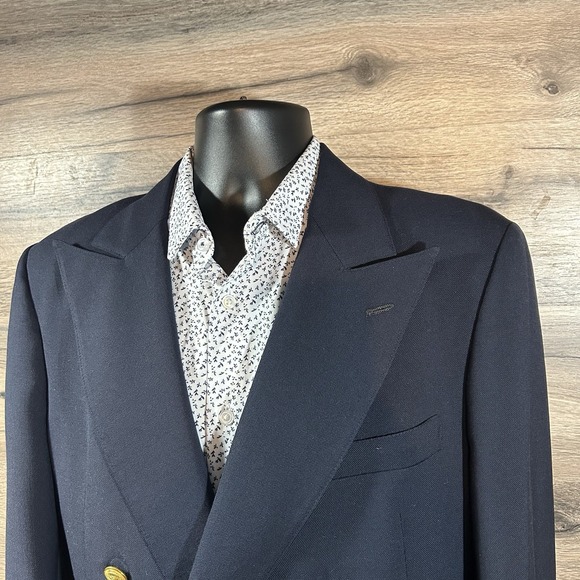 Stanley Blacker navy blue wool Blazer gold button sport jacket 42R - Picture 2 of 12